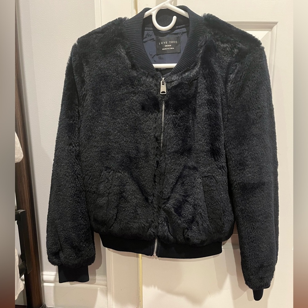 Love Tree Faux Fur Bomber